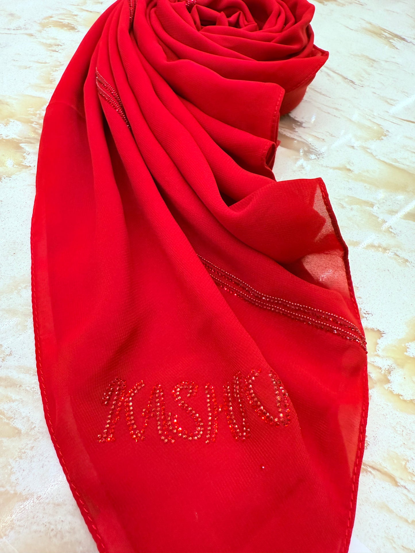 Chiffon with assorted crystals
